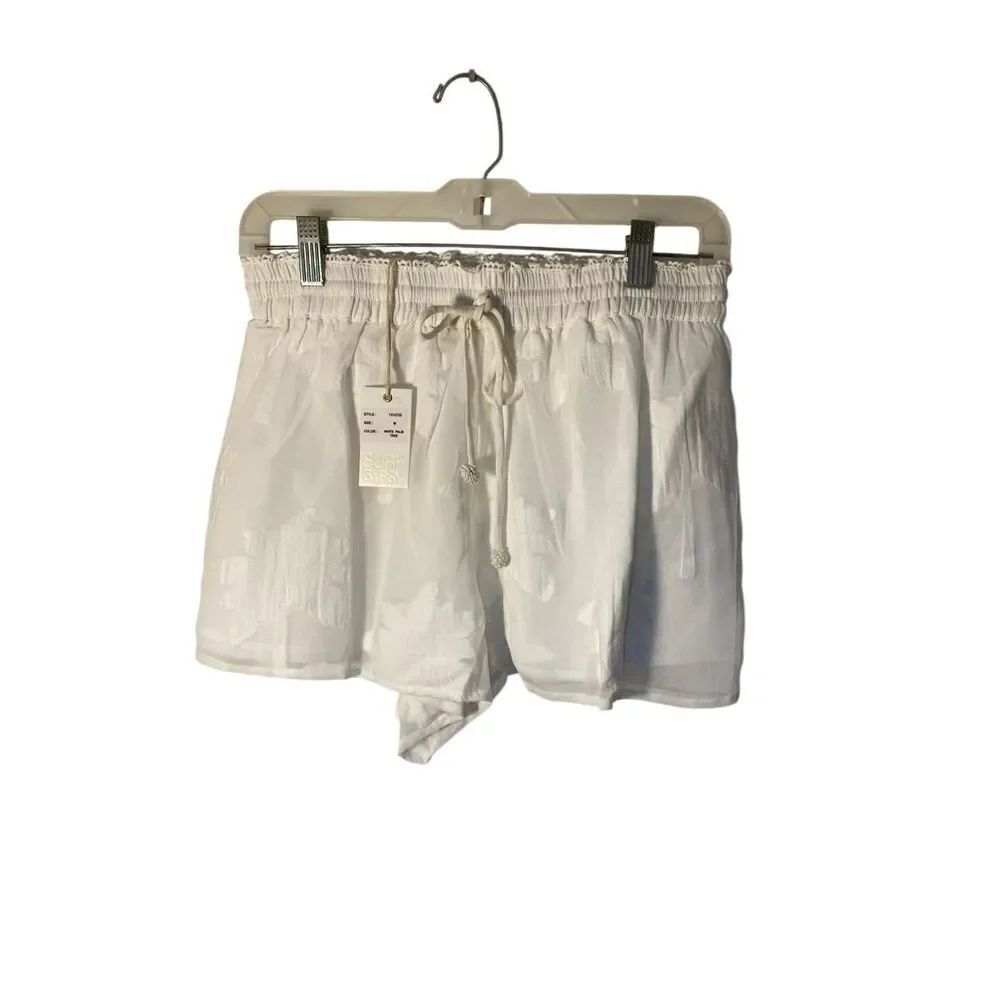 NWT surf Gypsy women’s white palm tree, sheer print shorts. M